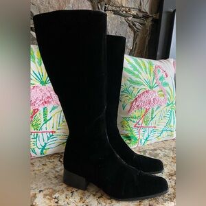 PRADA knee high black velvet boots